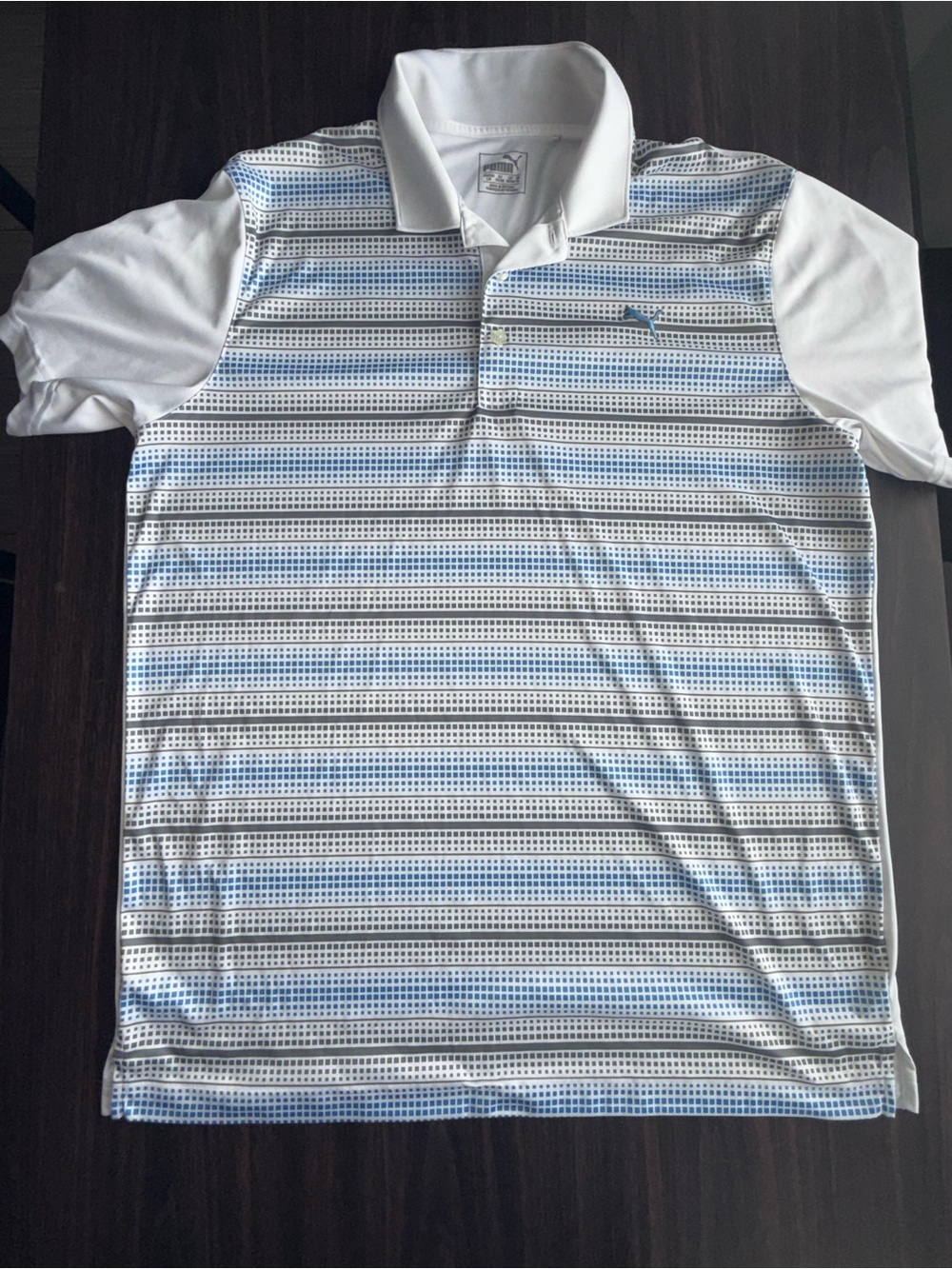 Puma White and Light Blue Striped Polo